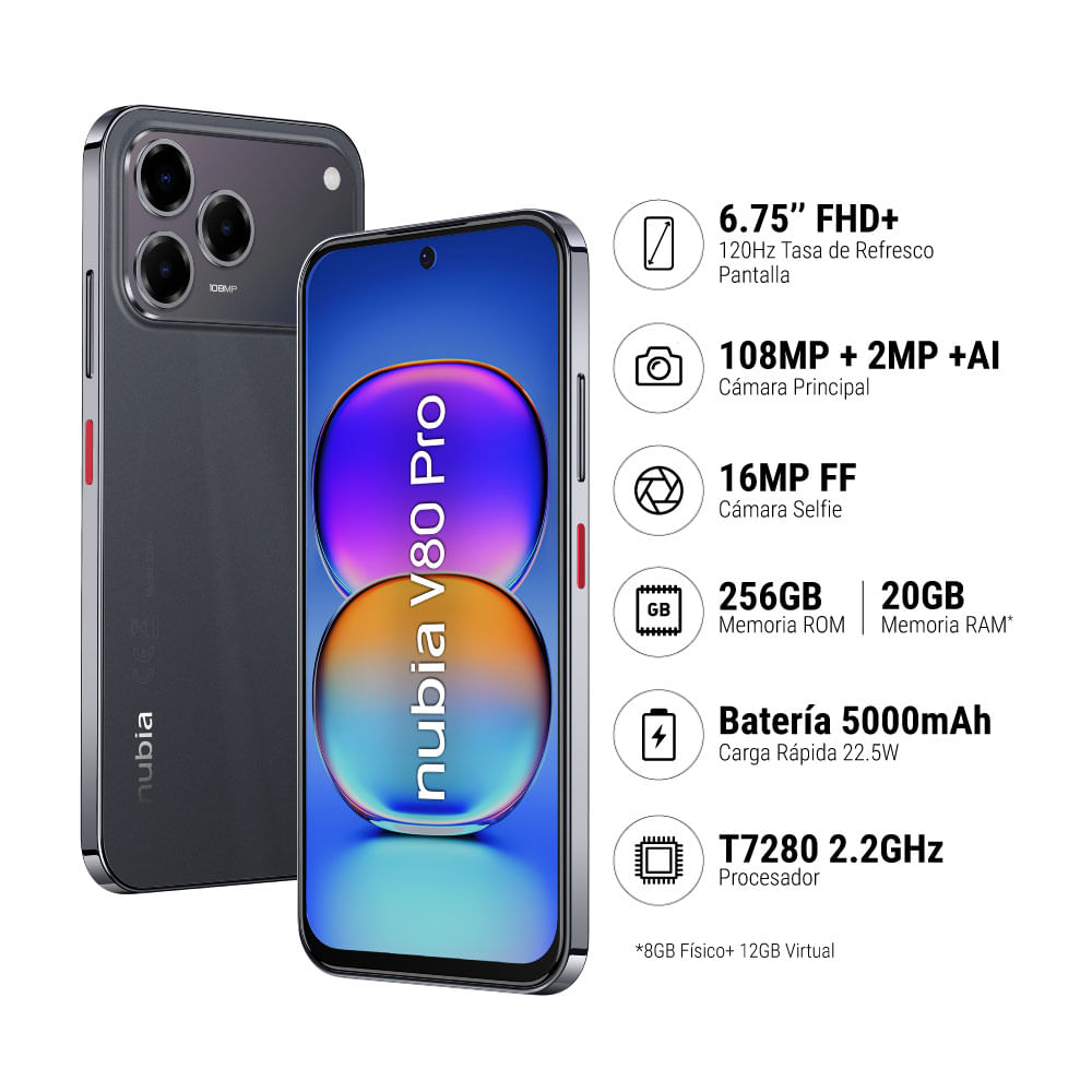Smartphone ZTE Nubia V80 Pro (8+12)GB+256GB Negro