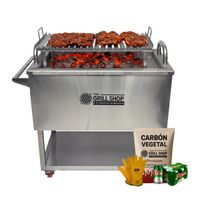 Caja China Grande Acero Inoxidable + carbón + cerveza + guantes