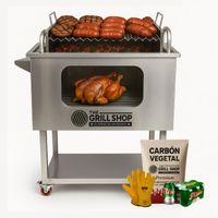 Caja China Mediana Inoxidable  Visor + Guantes + Carbón + Cerveza