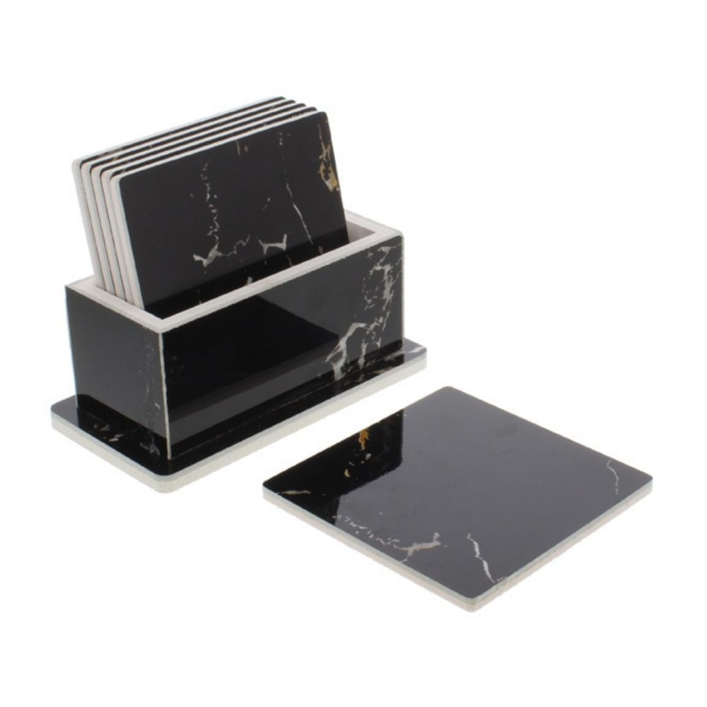 Set de 6 Posavasos Cuadrado Negro 10x10cm Cerámica Rainbows