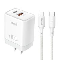 Dado de Carga 20W Dual USB/C + Cable C-C 1.2m Miccell