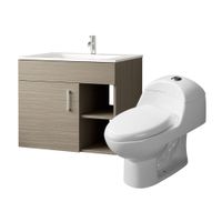 COMBO Orange: Vanitorio Florencia Wengue de MDF Marrón 60x45x65 cm + Inodoro One Piece Cerámico Ártico Blanco con Descarga Dual