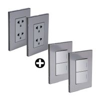 COMBO Placa Armada Orange: 2 Tomacorrientes Doble Universal Acero Inoxidable LT + 2 Interruptores  Doble Acero Inoxidable