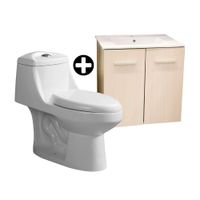COMBO Inodoro One Piece Orange Índigo Blanco + Vanitorio + Lavatorio Orange Apolo MDP Beige
