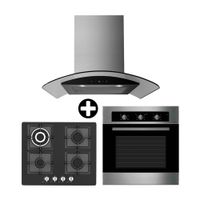 COMBO Orange: Cocina Empotrable Florencia 4H Negro Vidriado 60cm + Horno empotrable a gas H70G 70 litros + Campana Decorativa 60cm Praia