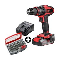COMBO Taladro Percutor Inalámbrico Einhell TE-CD 18/44 Li-i + Bateria 2.5 Ah + Set de puntas x32 piezas KWB