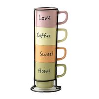 Tazas 4 piezas Color con rack 160ml Life Art