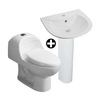 COMBO Orange: Inodoro One Piece Cerámico Ártico Blanco + Lavatorio Ovalado Índigo Blanco de Loza Vitrificada 55.5 cm + Pedestal Standard Blanco