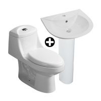COMBO Orange: Inodoro One Piece Índigo Blanco + Lavatorio Ovalado Índigo Blanco de Loza Vitrificada 55.5 cm + Pedestal Standard Blanco