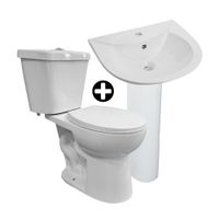 COMBO Orange: Indororo 2 Piezas Gamma Blanco + Lavatorio Ovalado Índigo Blanco de Loza Vitrificada 55.5 cm + Pedestal Standard Blanco
