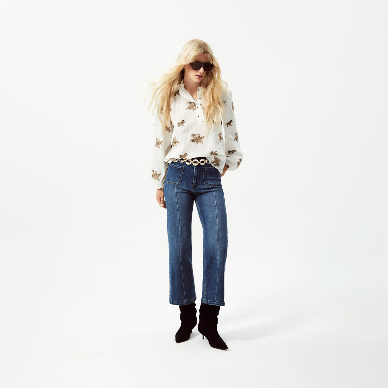 Blusa Mujer Sfera Flores Bordadas Crudo