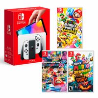 Consola Nintendo Switch Modelo Oled Blanco + Mario Party Jamboree+ Mario Kart 8 + Mario Fury