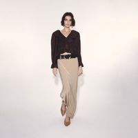 Blusa Mujer Sfera Cuerpo Escote Volantes Marrón