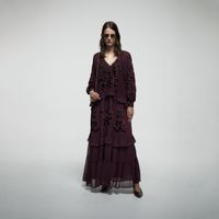 Vestido Largo Mujer Sfera Largo Bordados Terciop Beren Berenjena