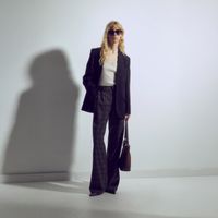 Pantalón Mujer Sfera Ancho Cuadros Gris