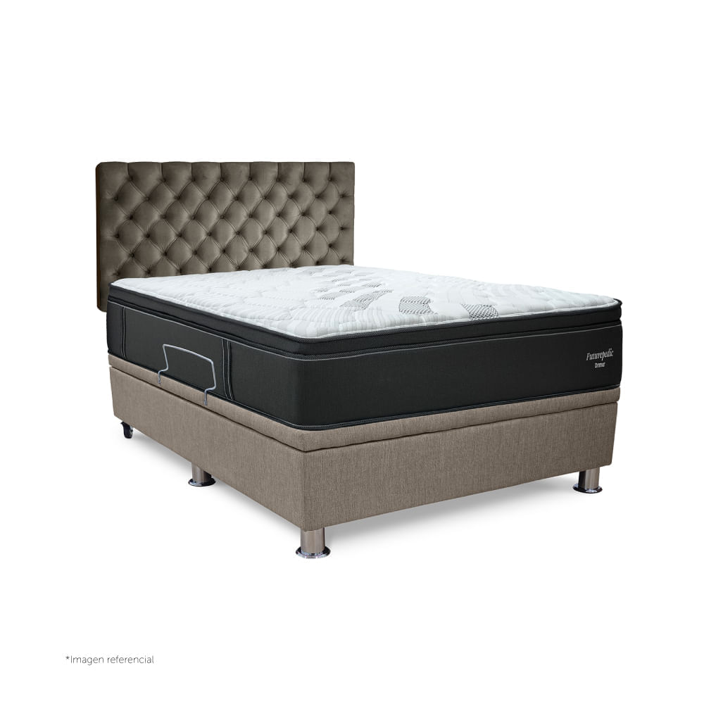 Dormitorio Praktibox Futurepedic 2 Plazas Capitone Beige Vivid
