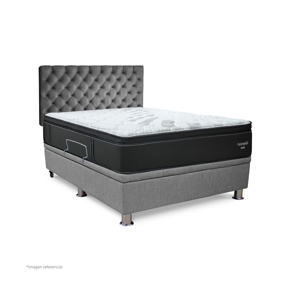Dormitorio Praktibox Futurepedic 2 Plazas Capitone Gris Plata