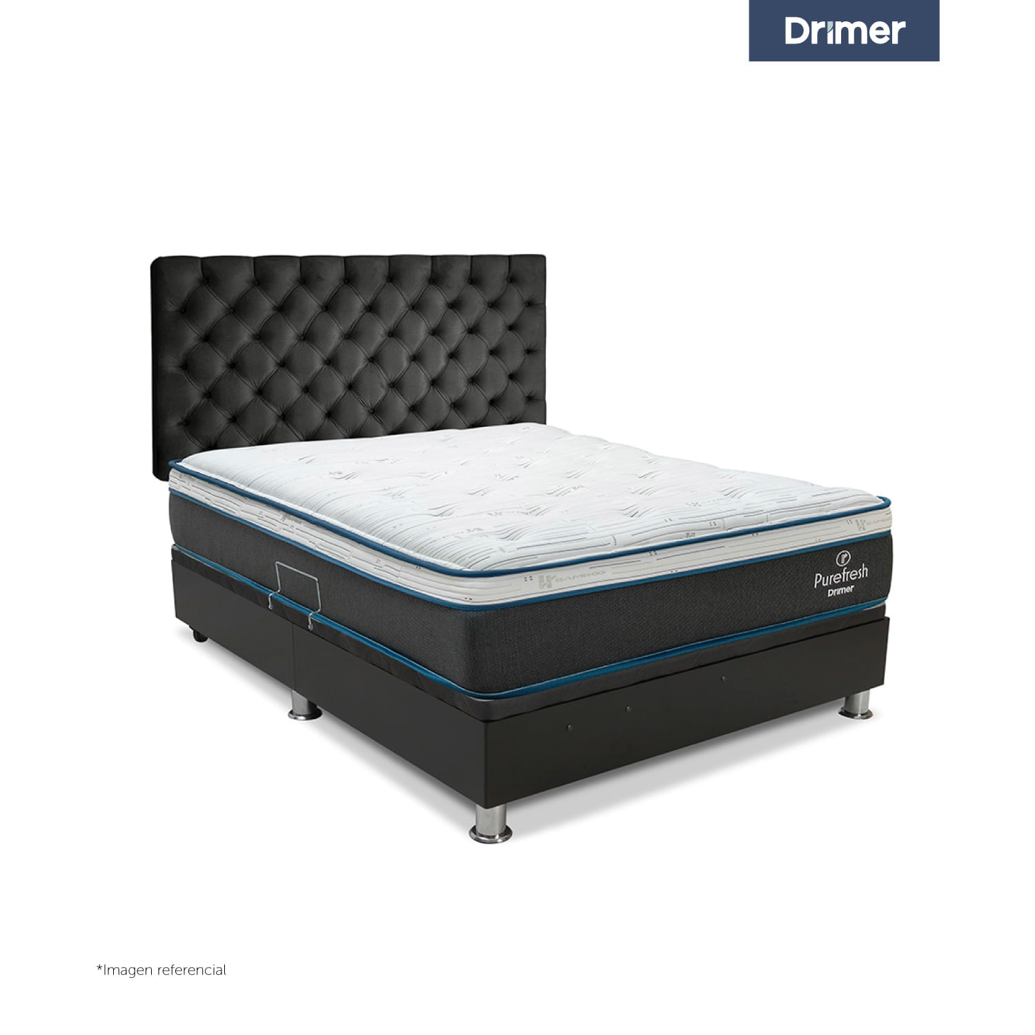 Dormitorio Praktibox Laqueada Pure Fresh 2 Plazas Capitone Gris Oscuro
