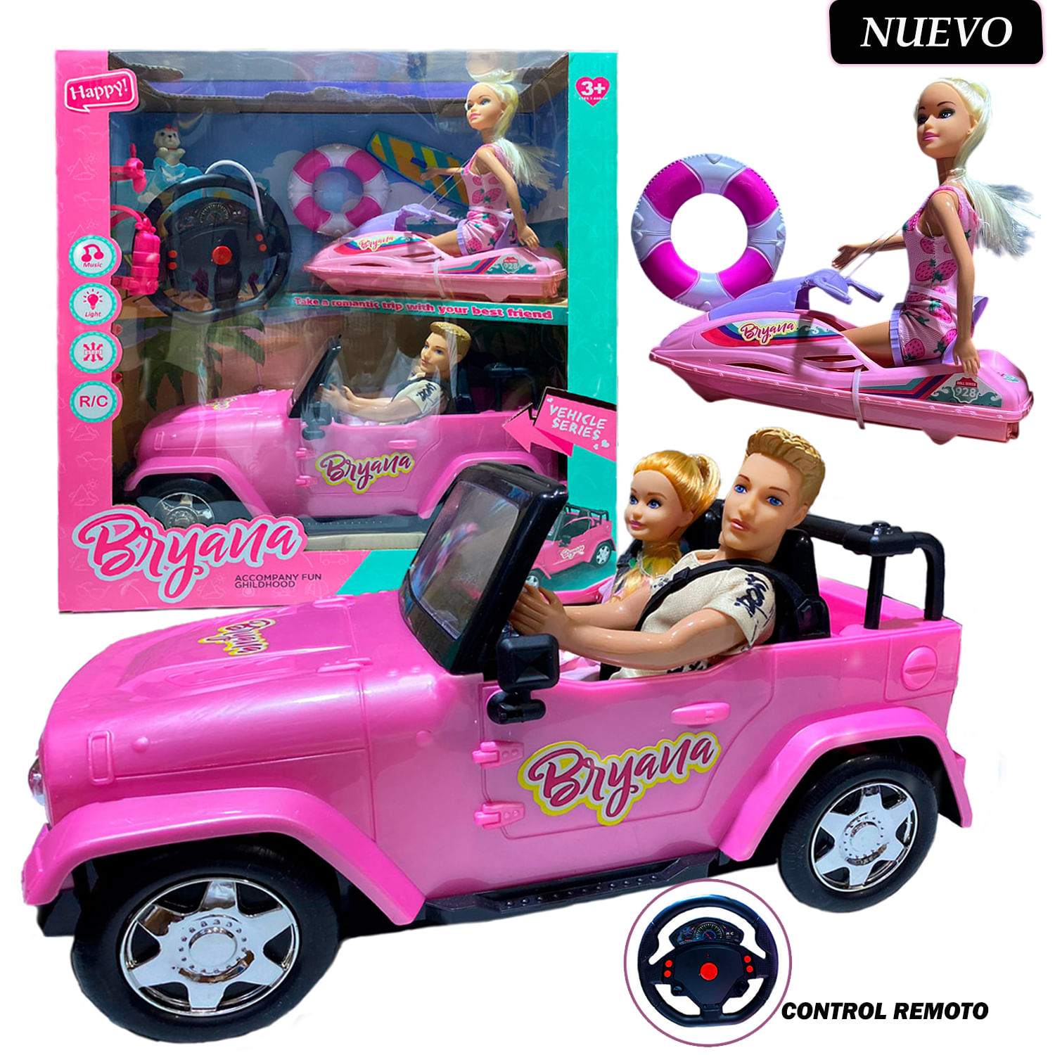 Juguete Set de Muñeca Bryana con Auto Yate y Control Musical