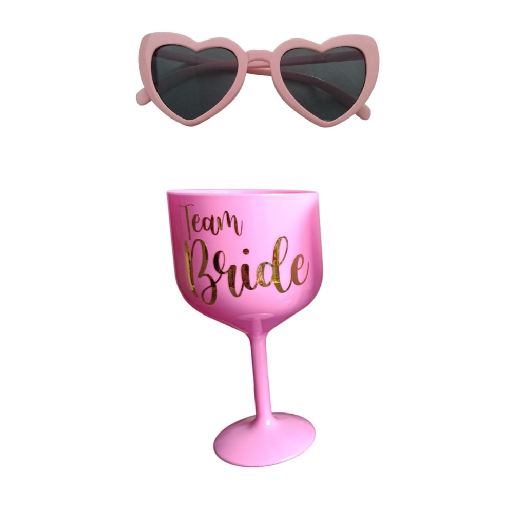 Set copa y lentes rosados team bride despedida de soltera
