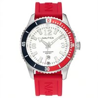 Reloj Nautica Pacific Beach NAPPBS160 Fecha Acero Inoxidable Correa Silicona Rojo Dial Blanco