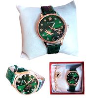 Reloj con correa cuero PU set con cadena en cajita Verde