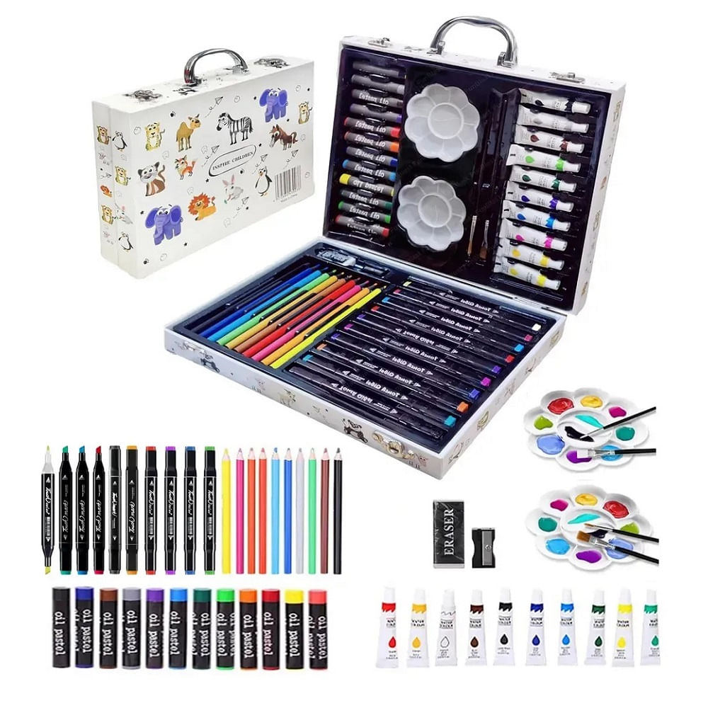 Set de arte 48 piezas maleta con pinturas y acuarelas - Blanco