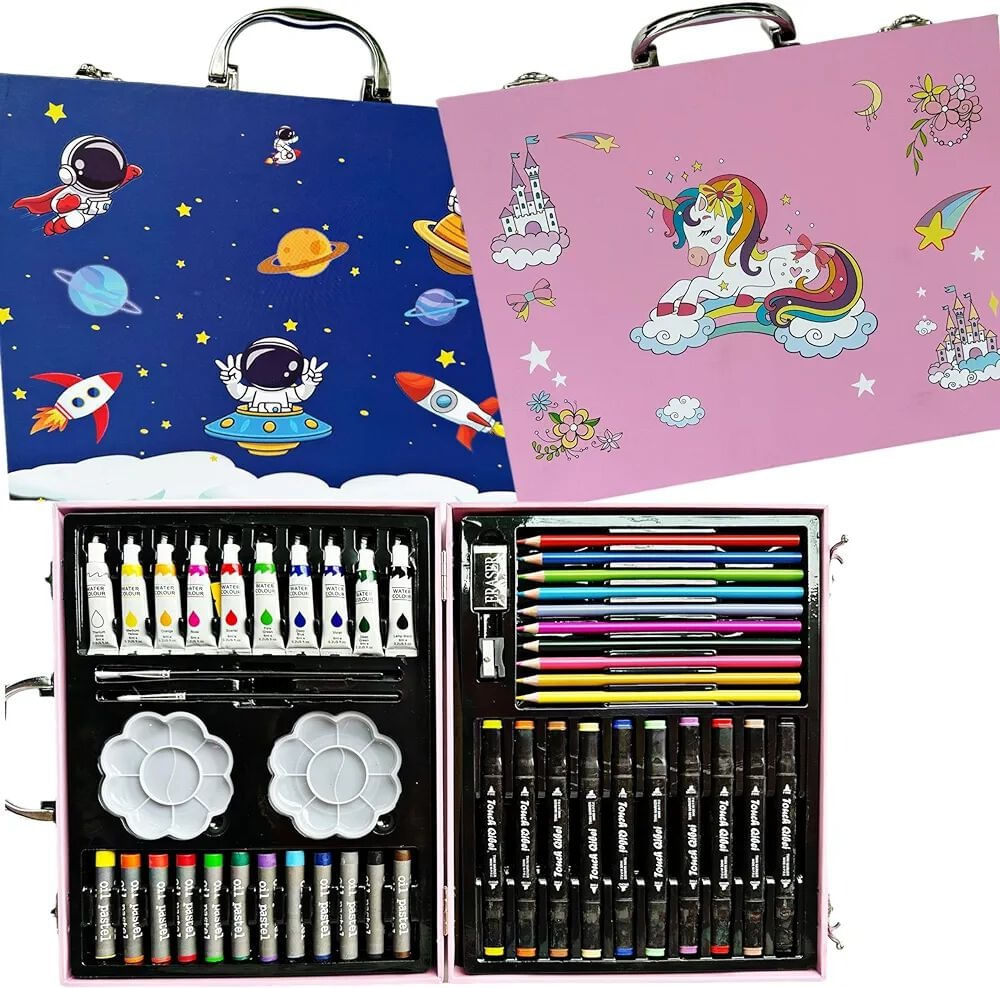 Set de arte 48 piezas maleta con pinturas y acuarelas - Rosa
