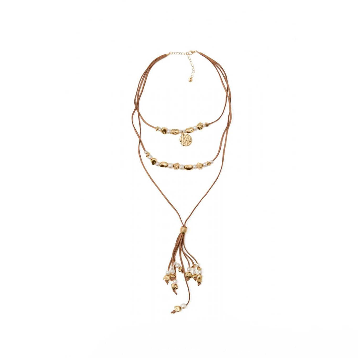 Collar Mujer Sfera Flecos Cordon Marrón