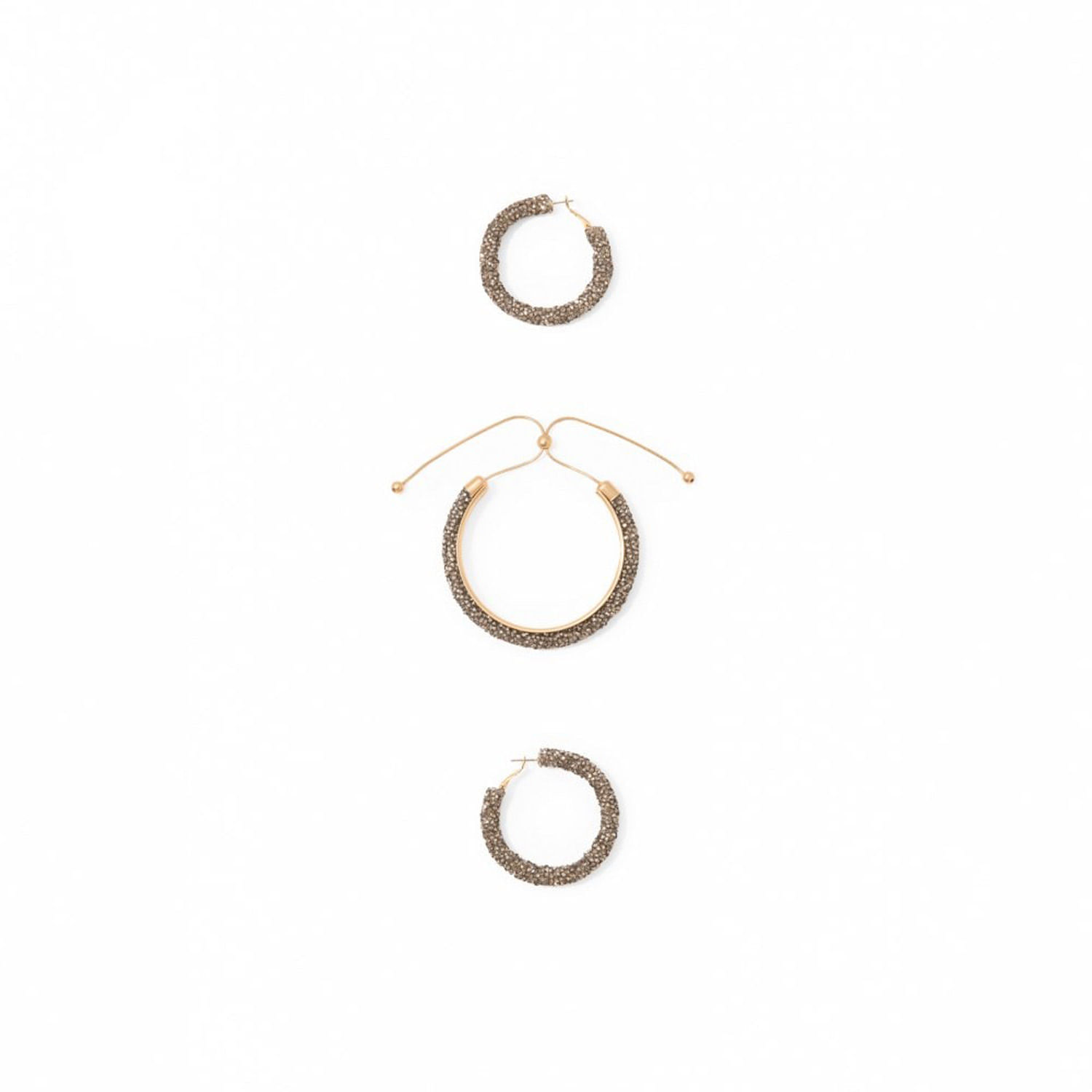 Set Mujer Sfera Conjunto Aros Brillos Gris Oscuro