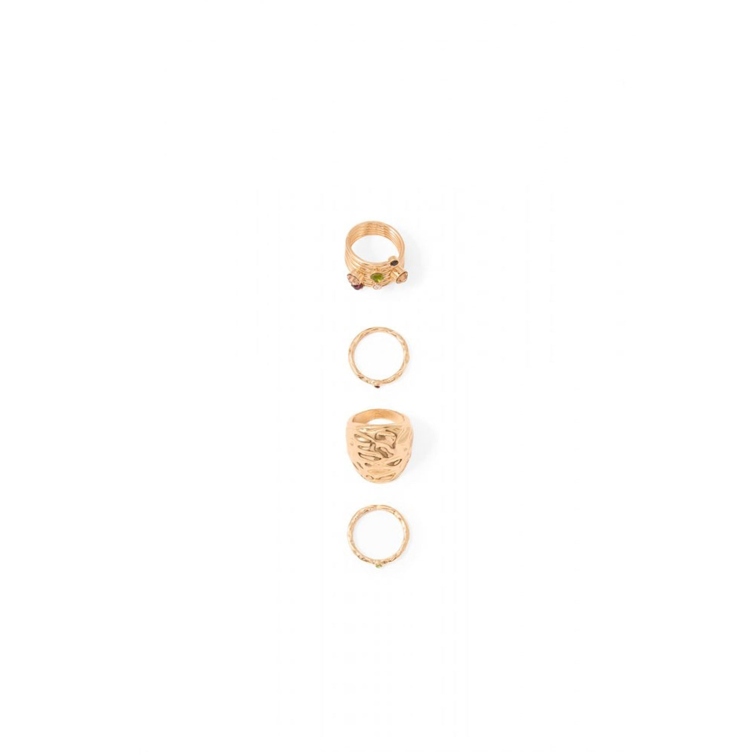 Set Mujer Sfera Set4 Anillos Multipiedras Oro