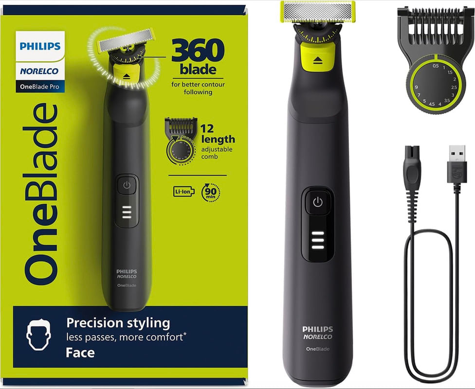 Afeitadora Philips OneBlade PRO 360º de 12 Posiciones con Carga por USB