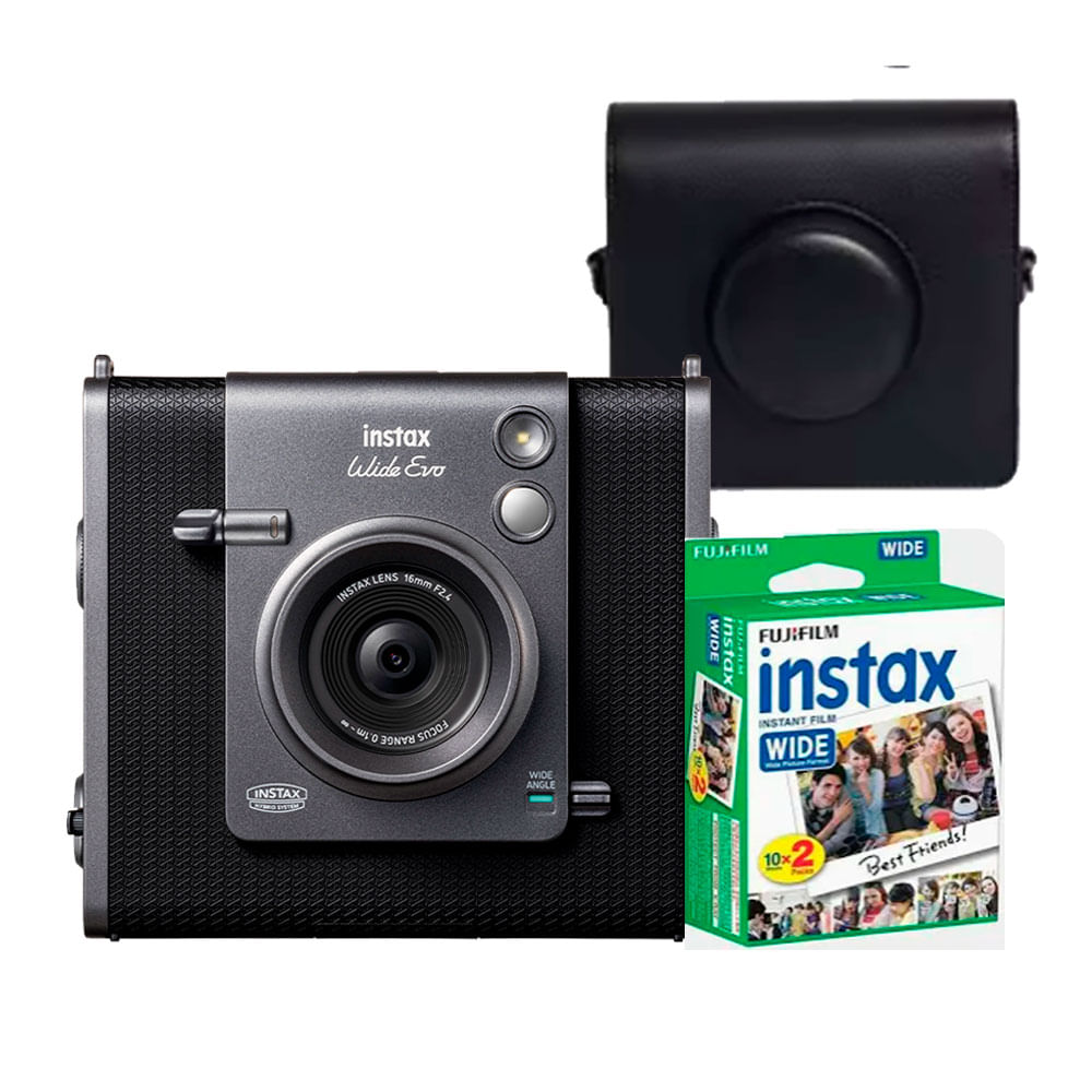 Camara Fujifilm Instax Wide Evo Black + Estuche Negro + Peliculas x 20 unid