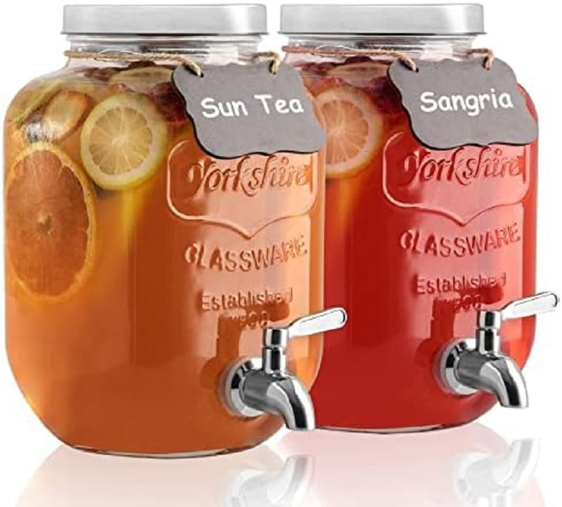 Set x 2 Dispensadores de bebidas de vidrio 8 Lt C/Base de Metal C/Caño C/Tapa