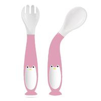 Pack Cubiertos Flexibles Pingüino Para Bebe Baby Froggie Rosado