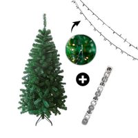 COMBO Árbol navidad 180cm 580 ramas + Luces Arroz Blanco x100 luces + Tubo x 12 bolas plateadas 6cm