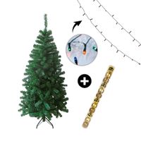 COMBO Árbol navidad 180cm 580 ramas + Luces Arroz Multicolor x100 luces + Tubo x 12 bolas doradas 6cm
