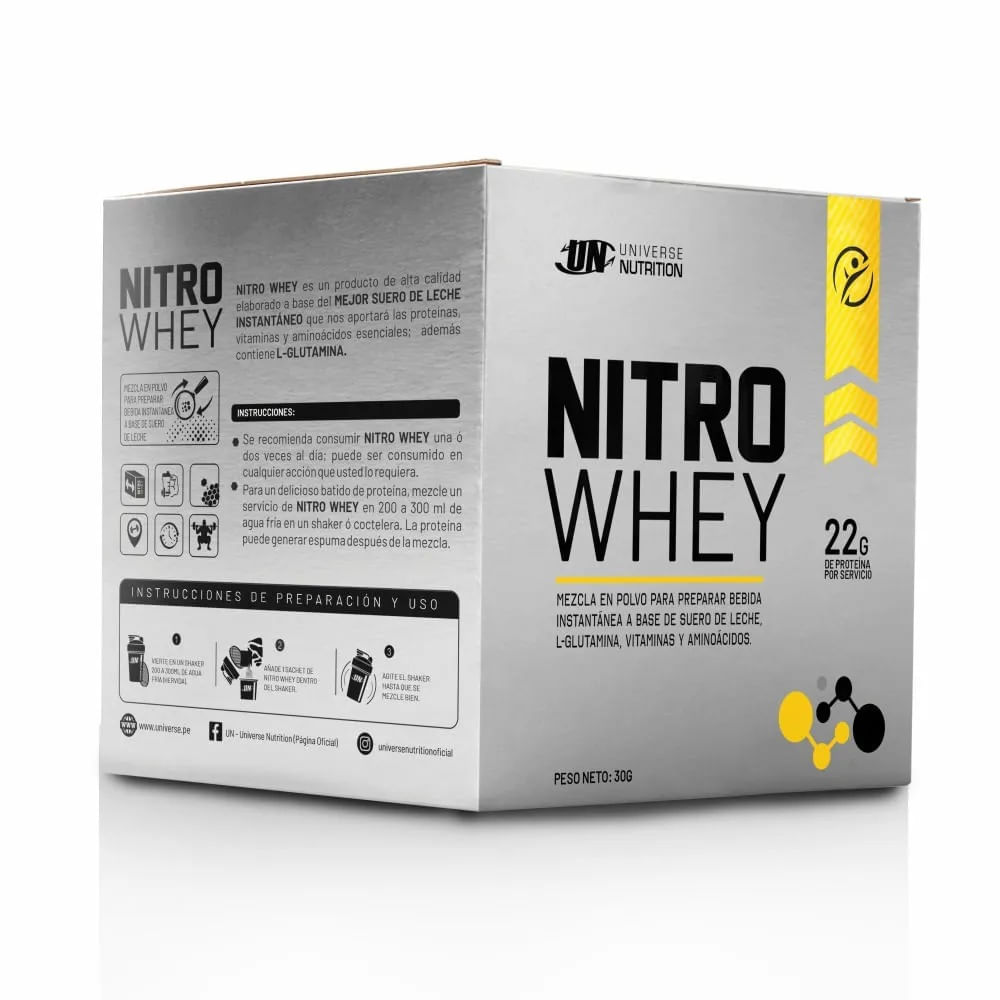 NITRO WHEY CAJA 10 UNID PROTEINA SUERO DE LECHE CHOCOLATE