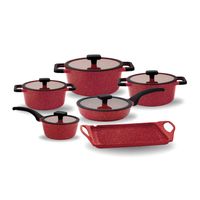 Set de Ollas Roca Volcánica de 11 Pcs Color Rojo