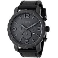 Reloj Fossil Nate JR1354 Fecha Cronometro Acero Inoxidable Correa Cuero Negro