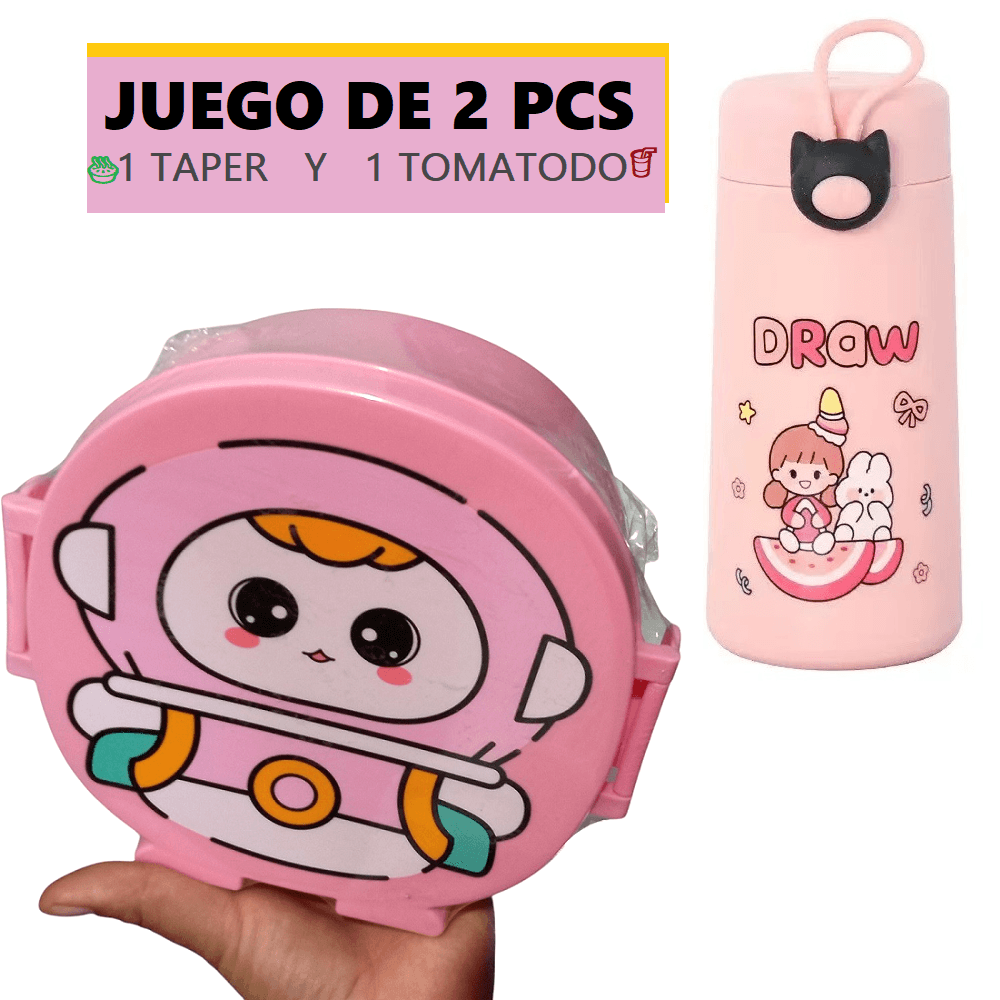 Set de 1 Tomatodo botella de 300ml y 1 Taper de 3 compartimentos