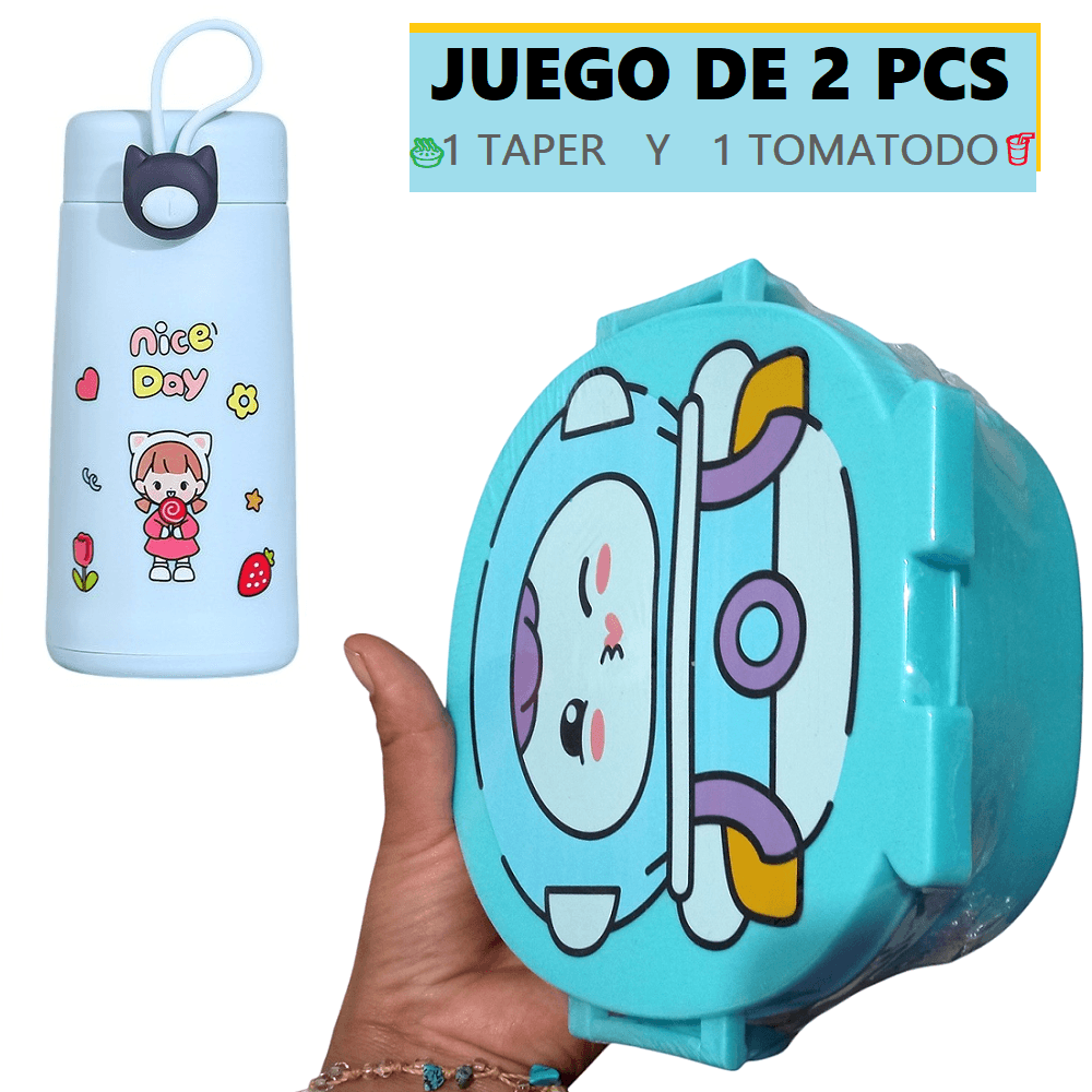 Set de 1 Tomatodo botella de 300ml y 1 Taper de 3 compartimentos