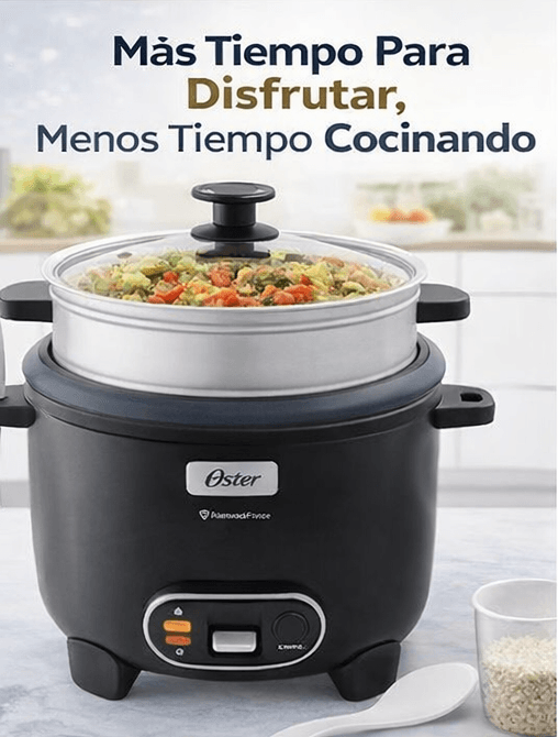 Arrocera Oster 15 Tazas 3 en 1 con Sofrito y Vaporera | Antiadherente DiamondForce CKSTRC15DFBLK