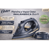 Plancha a Vapor Oster Inalámbrica 2 en 1 GCSTCC5000 2200W Suela Cerámica Base de Carga