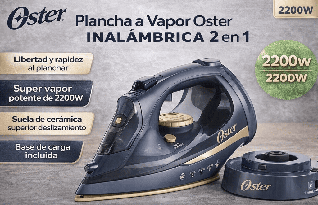 Plancha a Vapor Oster Inalámbrica 2 en 1 GCSTCC5000 2200W Suela Cerámica Base de Carga