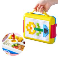 Táper Lonchera De 4 Divisiones Con Legos Azul con Amarillo