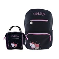 Mochila Hello kitty Aniversario Negro+ lonchera 50 Años Scool