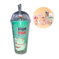 Vaso Tomatodo Con Gel Para Enfriar Diseños De Gatos 450 ml Verde