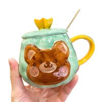 Taza Con Tapa y Cuchara Diseños De Osos Kawaii Verde
