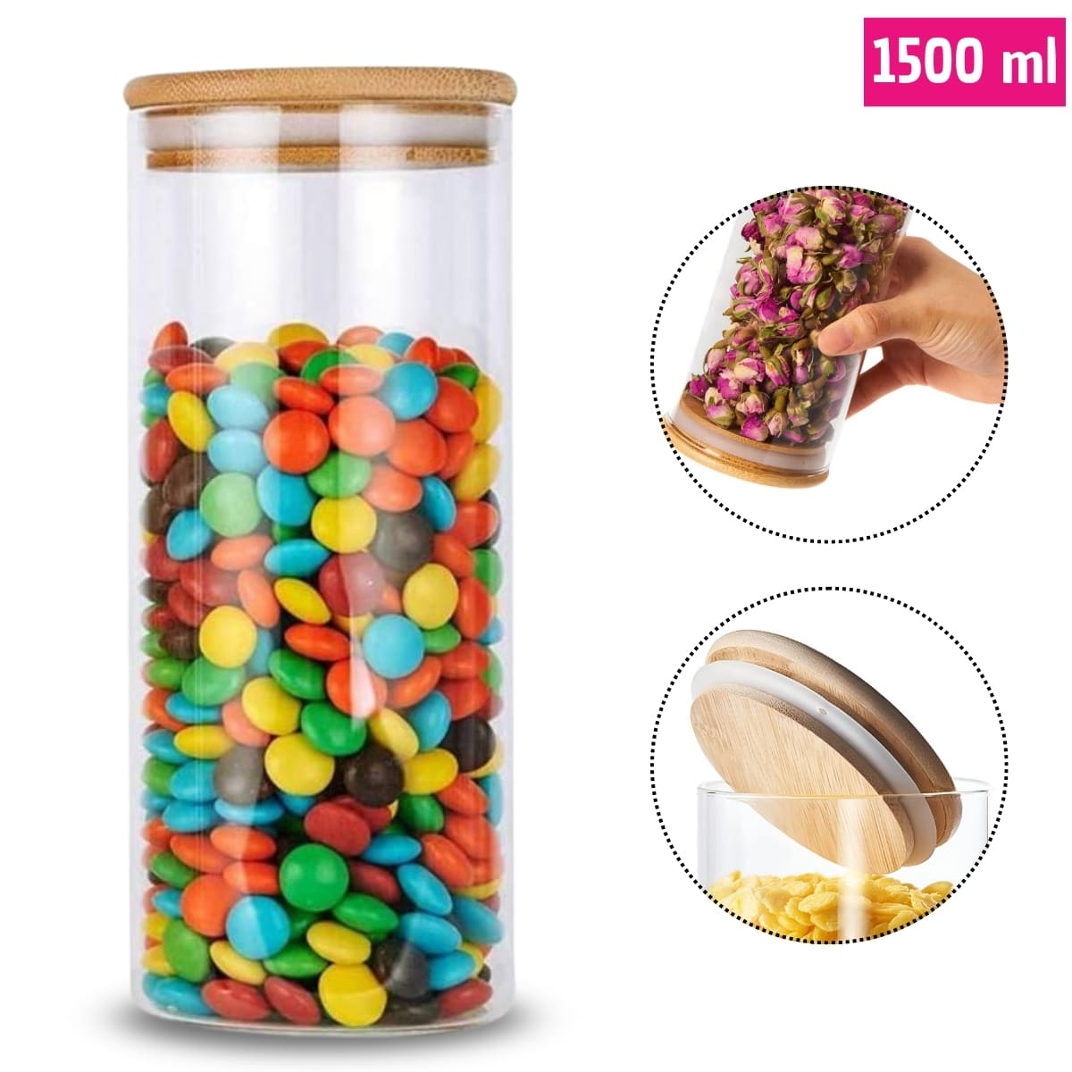 Frasco de Borosilicato Hermético Con Tapa De Bambú 1500 ml